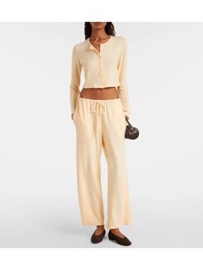 LESET Lauren cropped drawstring pants and cardigan set in vanilla